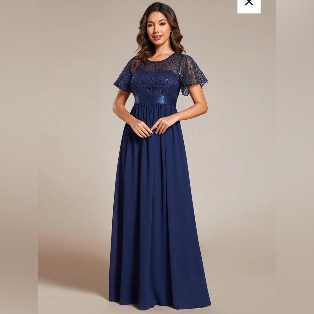 NWT Ever Pretty Blue Flutter Sleeve Maxi Gown